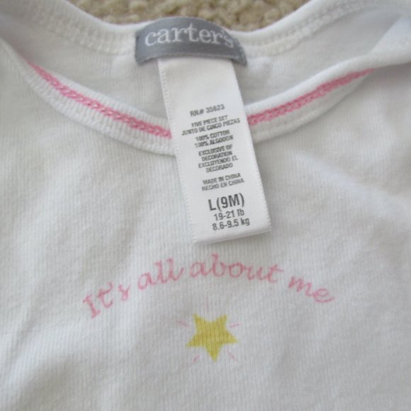 Carters One Piece Onesie Girl Size 9M White Short Sleeve Its All About Me Infant - Picture 2 of 3
